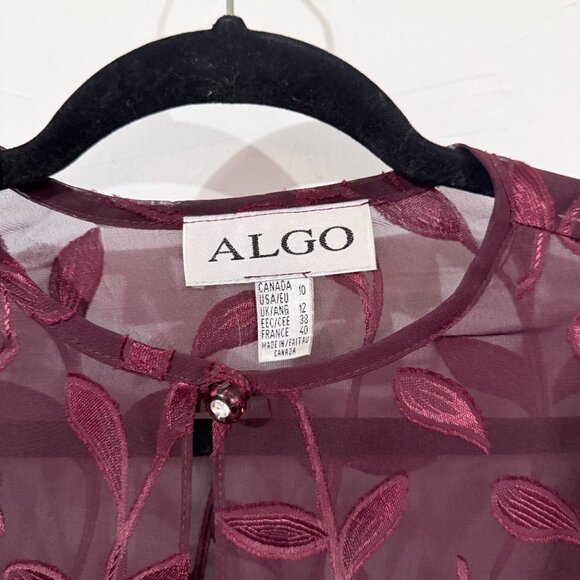 ALGO Vintage Burgundy Formal Dress with Sheer Jacket, Size 10, Mother of Bride - Picture 4 of 6